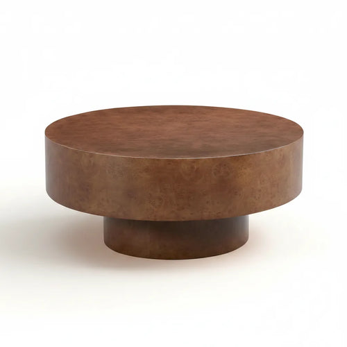 31.49'' Faux Burl Wood Pattern Round Coffee Table with Sturdy Pedestal - clean product shot