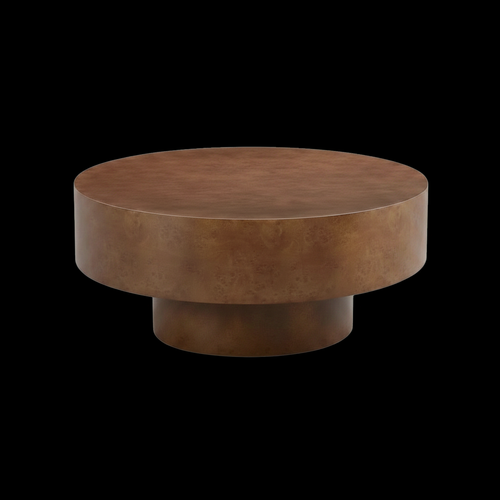 31.49'' Faux Burl Wood Pattern Round Coffee Table with Sturdy Pedestal - black background product shot