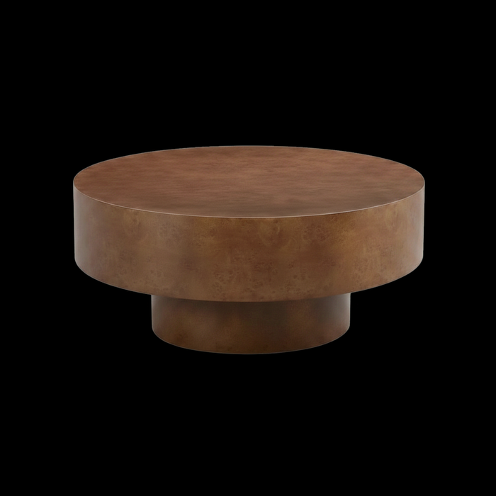31.49'' Faux Burl Wood Pattern Round Coffee Table with Sturdy Pedestal