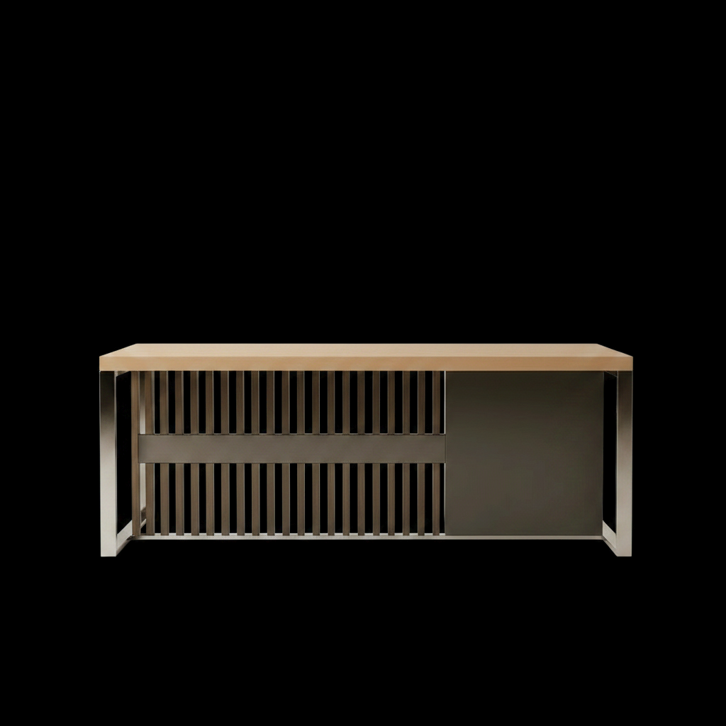 63 Inch Executive Office Desk Stainless Steel Frame - black background product shot