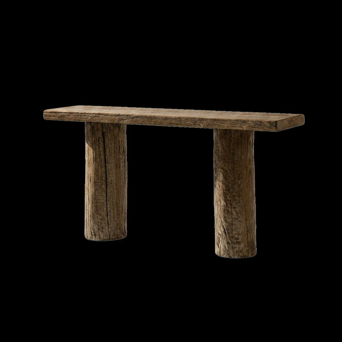 Arbor 60' Reclaimed Elm Double Pillar Console Table, Heritage Medium-Dark Brown