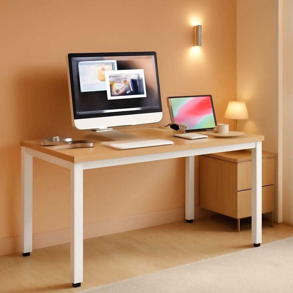 120cm Teak Wood White High Gloss Finish Desk Stability