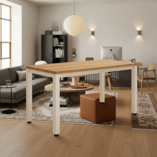120cm Teak Wood White High Gloss Finish Desk Stability - daytime apartment close-up
