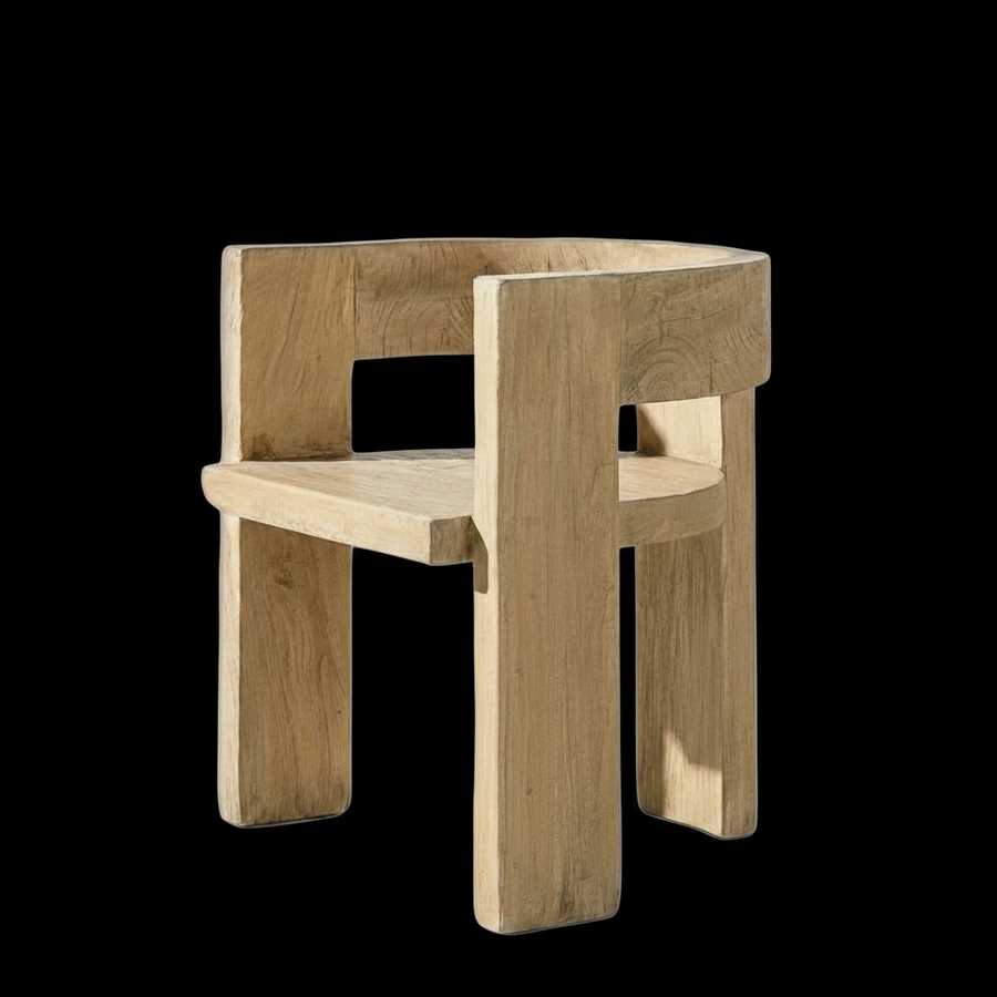 Soren Solid Reclaimed Elm Sculptural Accent Curved Dining Chair, Heritage Light Natural Brown