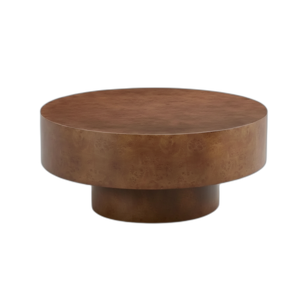 31.49'' Faux Burl Wood Pattern Round Coffee Table with Sturdy Pedestal