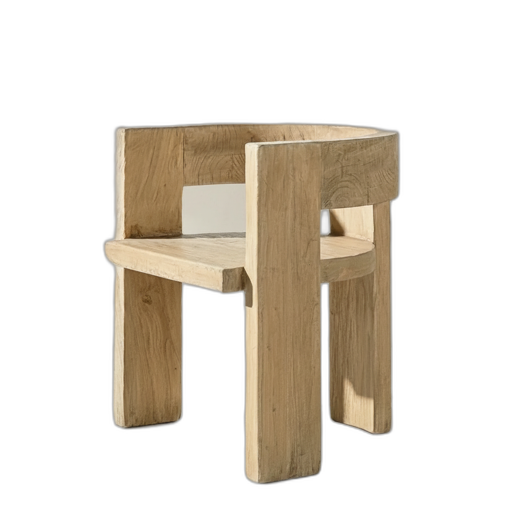 Soren Solid Reclaimed Elm Sculptural Accent Curved Dining Chair, Heritage Light Natural Brown